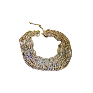 Chic multi-row rhinestone choker necklace in silver finish with iridescent AB crystals