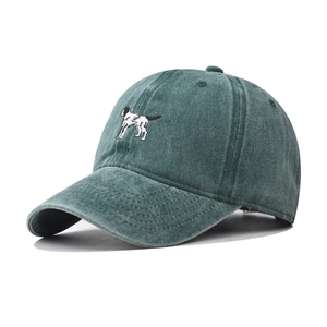 Washed Cotton Baseball Cap Embroidered Dog Vintage Distressed Adjustable Outdoor Sun Protection Hat For Men Women