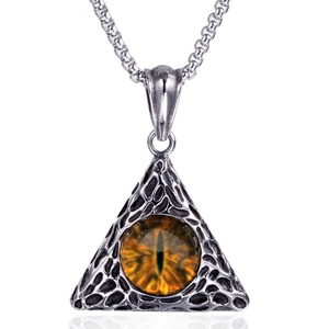 Collier hip hop en acier inoxydable avec pendentif triangle œil du diable et gemme jaune