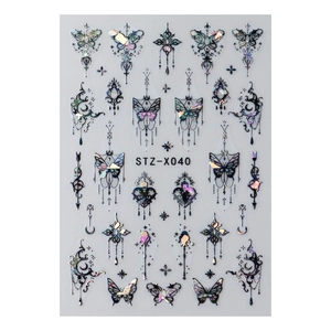 3D laser silver butterfly and star nail stickers STZ-X040 with holographic finish