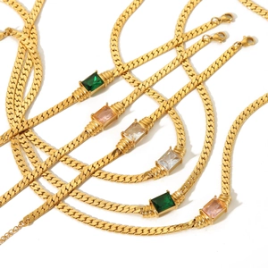 Gold snake chain bracelets set with colorful emerald-cut square zircon gemstones