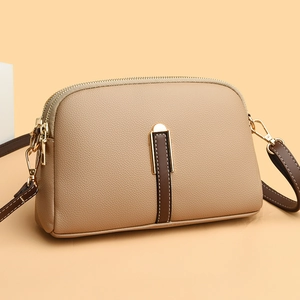 Elegant khaki shell-shaped crossbody bag made of premium PU leather with shoulder strap