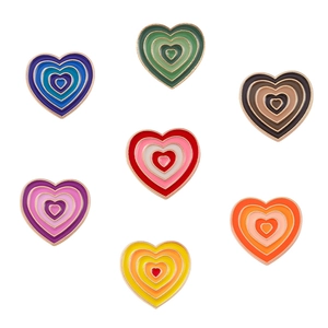 Y2K colorful gradient heart-shaped enamel brooches with gold-tone layered metal finish