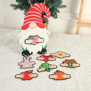 Wooden Christmas gnome pendant set with seven interchangeable seasonal holiday charms