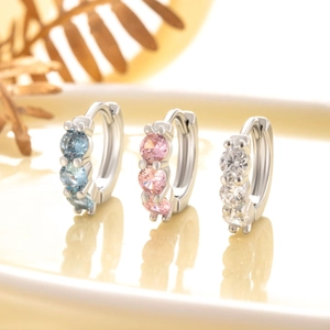 Elegant silver copper hoops with colorful zircon stones in blue, pink, and white