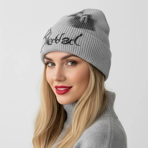 Acrylic Knit Beanie Hat Handwritten Blessed Letter Embroidery Ribbed Fold Over Cuff Streetwear Y2K Style Women Cap