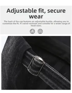 Detail of adjustable metal buckle and washed denim texture on a vintage baseball cap