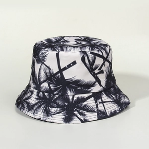 Bob Harajuku réversible avec imprimé cocotiers noirs sur tissu de coton blanc