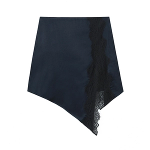 Damen Satin Minirock Mit Spitzenbesatz Unregelmäßiger Saum Sexy Hohe Taille Streetwear Marineblau
