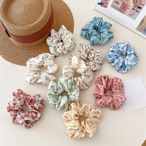Floral Fabric Scrunchies Elastic Hair Ties Chiffon Organza Ponytail Holders Women Girls Fresh Sweet Style