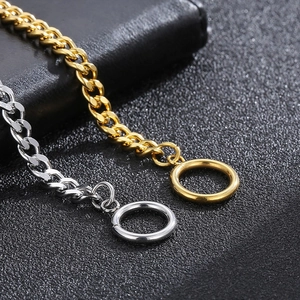 Polished stainless steel Cuban link bracelet with OT toggle clasp in gold and silver