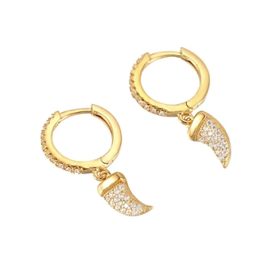 Gold plated sterling silver tusk earrings encrusted with sparkling cubic zirconia stones