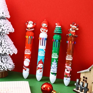 Cartoon Santa 10-color shuttle pens with 3D silicone Christmas character toppers