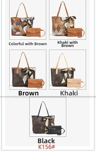Detail view of large capacity tote bag set with zipper wallet and printed silk scarf decor