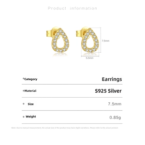 Detailed S925 sterling silver waterdrop earrings with white zircon pavé and dimensions