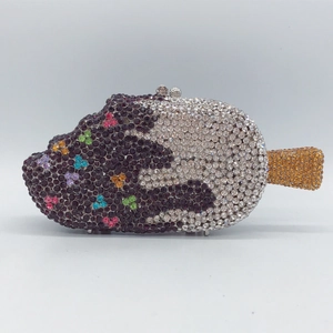 Creative popsicle shaped evening clutch bag with colorful rhinestones on metal frame