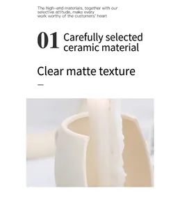 Close-up of matte beige ceramic candle holder with a refined sandy clay texture