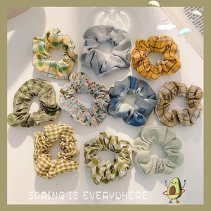 Set of 10 plaid and floral organza scrunchies in pastel colors for women hair styling