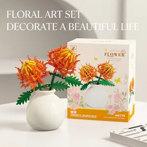 Orange thorny marigold building block set with white ceramic vase for home decor