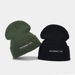 Knitted Beanie Hat Acrylic Letter Embroidered Cuffed Warm Winter Skull Cap Fashion Streetwear For Men Women