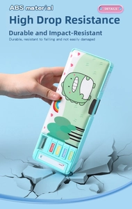Shockproof mint green kids pencil case made of durable ABS material with dinosaur pattern