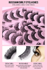 Detailed view of D Curl Russian voluminous eyelashes featuring 100% handmade layered texture