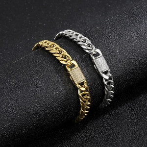 Bracciali a catena barbazzale in oro e argento con fibbia con diamanti incastonati