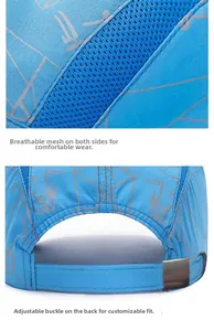 Detail view of breathable side mesh and adjustable metal buckle on summer sport cap