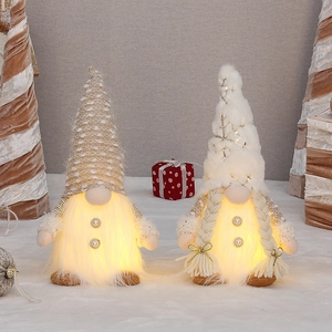 Lighted Christmas gnomes plush decor set with retractable legs in cream and latte colors