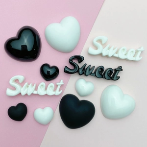 Heart Sweet Letter Resin Flatback Cabochons Black White Glossy Matte For Phone Case Hairpin Jewelry Making Accessories