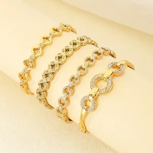 Stainless Steel Bangle For Women Hollow Geometric Cubic Zirconia Inlaid Elegant Luxury Fashion Jewelry Ins Style Gift