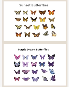 Detail view of Sunset and Purple butterfly stickers with vibrant warm and cool tones