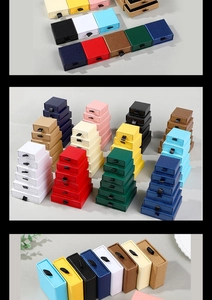 Multi-color drawer jewelry boxes with ribbon handles in various sizes for ring packaging