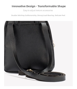 Macro detail of high-quality double stitching on black leather backpack straps