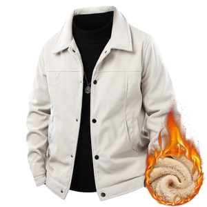 Herren-Cordjacke in Beige mit warmem Fleece-Futter und klassischem Knopfleisten-Reverskragen