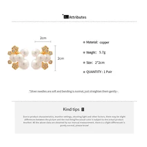 Spécifications détaillées des boucles d'oreilles perles fleurs, 2 cm et poids de 5,7 g