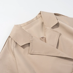 Khaki cropped lapel jacket with professional stitching and refined smooth fabric texture