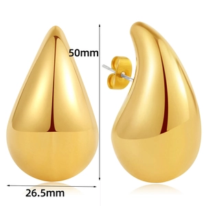 Detailed size view of gold waterdrop earrings showing 50mm height and 26.5mm width