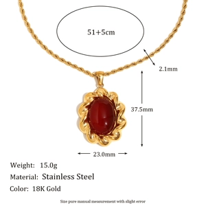 Collier en acier inoxydable plaqué or 18 carats avec pendentif en agate rouge et dimensions