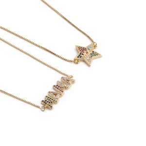 MAMA MOM Letter Pendant Box Chain Necklace Copper Gold Plated Colorful Zirconia Star Moon Heart Hamsa Mother Day Gift Women