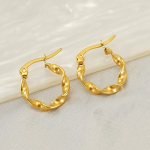 Elegant 18k gold-plated stainless steel twisted hoop earrings with a trendy polished finish