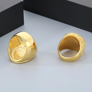 Hip-hop 18k gold plated stainless steel anchor ring with cross relief for men
