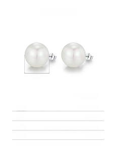 Size guide for S925 sterling silver pearl earrings showing dimensions 6mm to 14mm