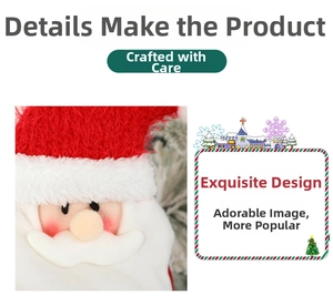 Close-up of Santa Claus plush face showing soft fabric and fluffy beard details