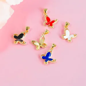 Five colorful micro-paved butterfly charms in gold finish for DIY jewelry making