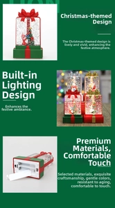 Close-up of LED Christmas gift box lamp with Santa scene and festive red bow detail