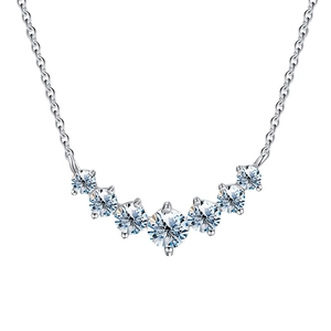 Elegant 925 sterling silver necklace with seven round moissanite stones in a smile curve