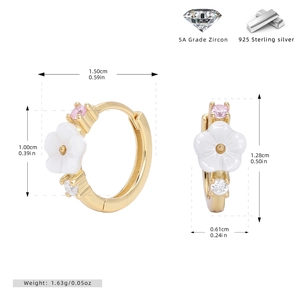 Detail view of flower hoop earrings with dimensions and 925 sterling silver mark
