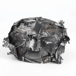 Detail of 3D bionic leaf camouflage cap featuring adjustable bronze metal buckle back