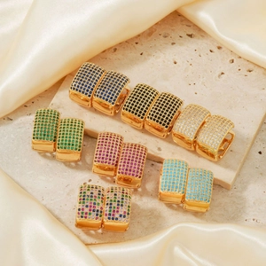 Rectangular Huggie Hoop Earrings Copper Pave Cubic Zirconia Geometric Hollow Jewelry For Women Minimalist Luxury